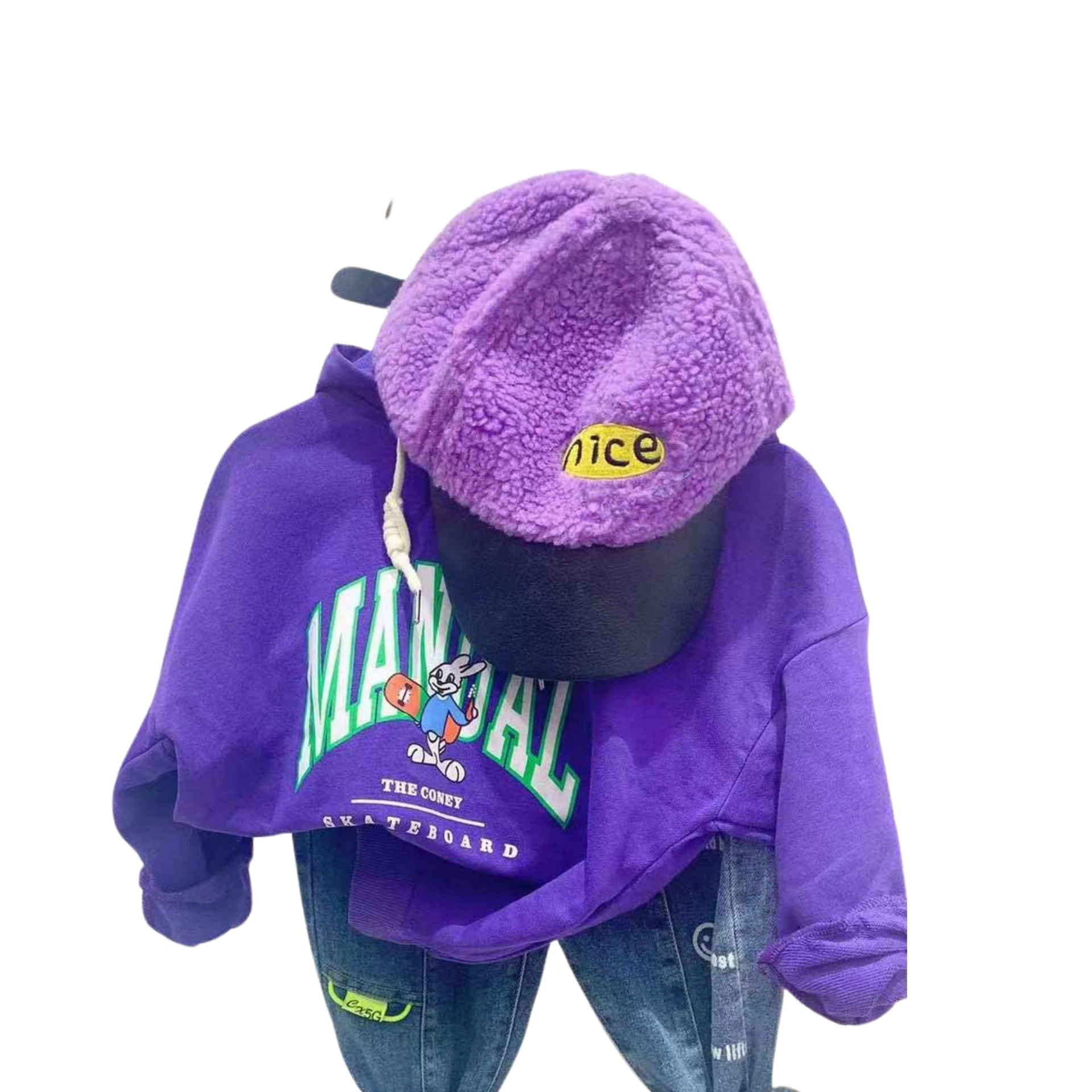 Vibrant kids' cotton hoodie in purple and yellow, designed for comfort and play.